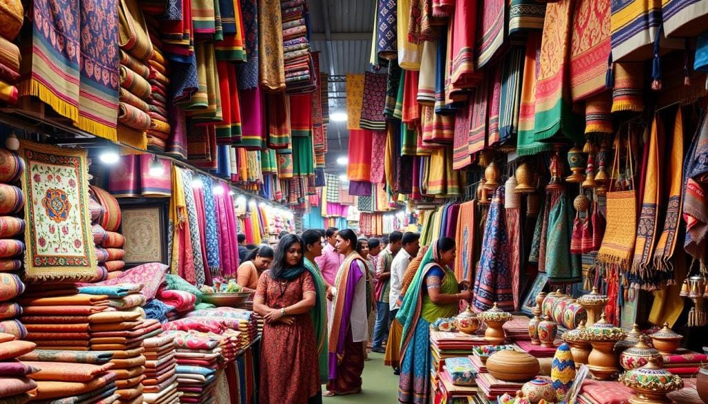 Things to buy in Delhi - Traditional Indian Fabric Market - AI Image