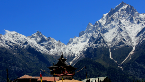 What to pack for India November hill station trip - Buddhist_Temple_and_Jorkaden_Peak_from_Kalpa_at_Himachal_Pradesh_India